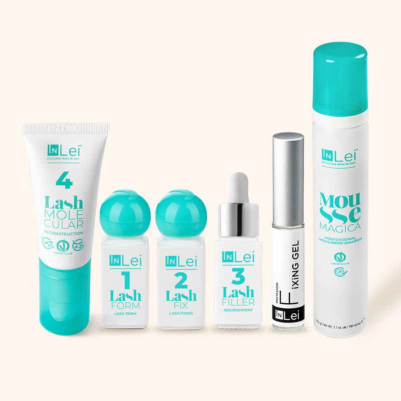 Pack de productos para relleno de pestañas INLEI, 6 unidades: gel y tubos