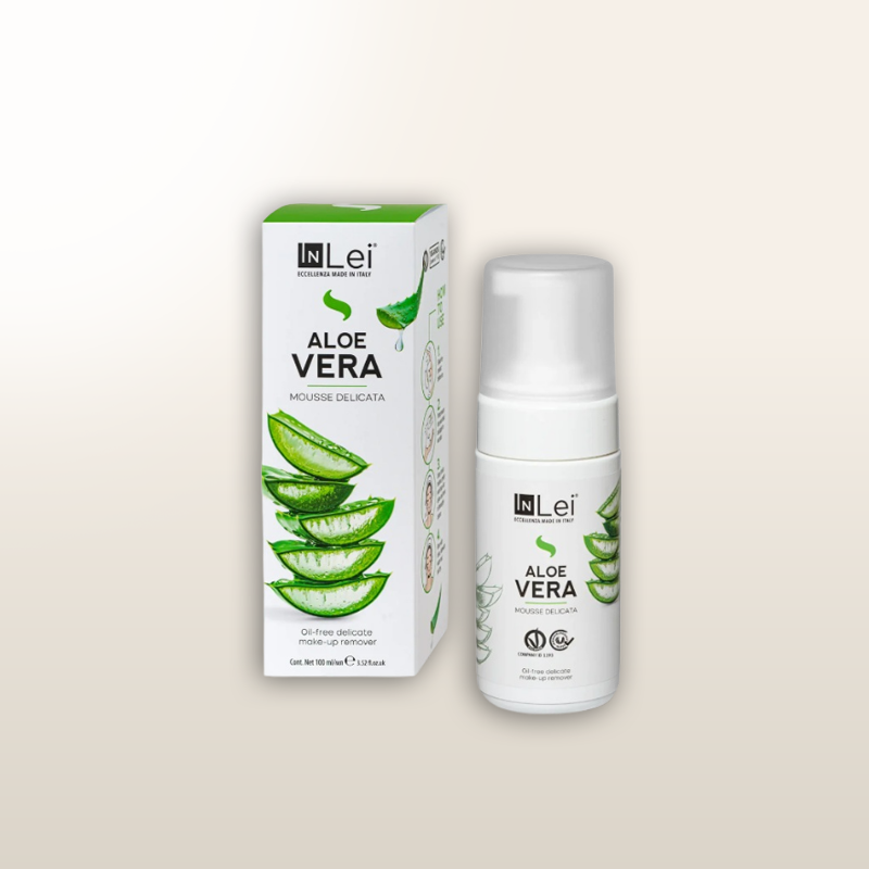Espuma facial de aloe vera INLEI® en envase y caja, 100 ml