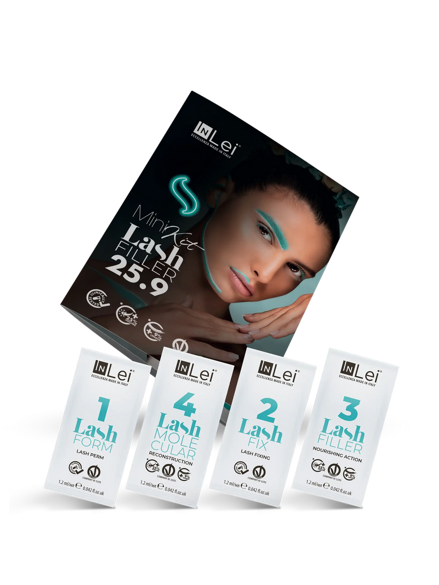 Kit de relleno de pestañas INLEI con 4 sobres mini, pasos 1-4