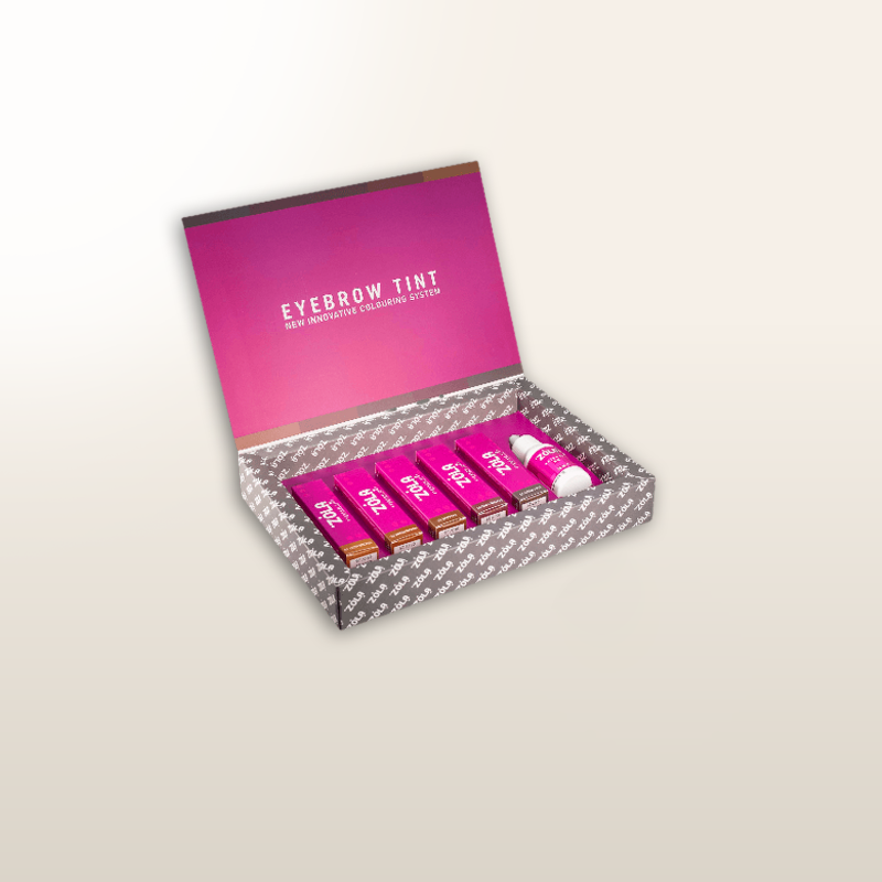 Kit de tinte para cejas ZOLA® con colágeno, frascos en estuche abierto