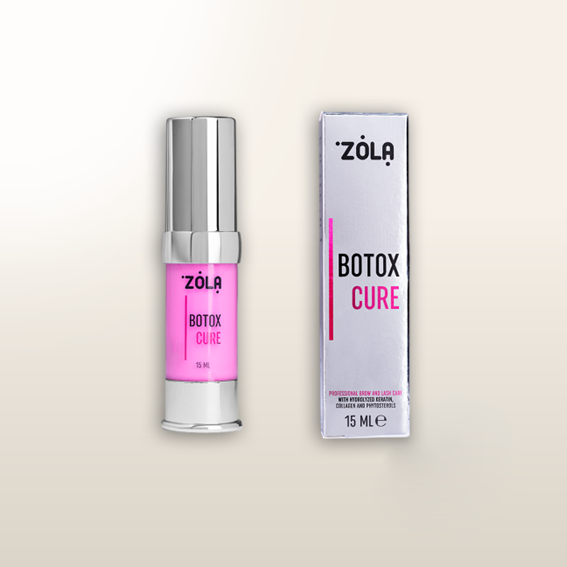 Suero ZOLA® Botox Cure de 15 ml: frasco con tapa plateada y etiqueta rosa