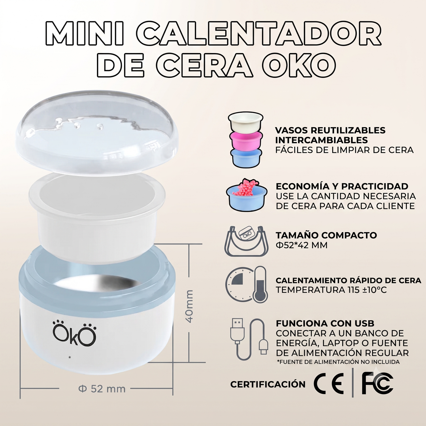 OKO LASH&BROW MINI WAX HEATER WHITE