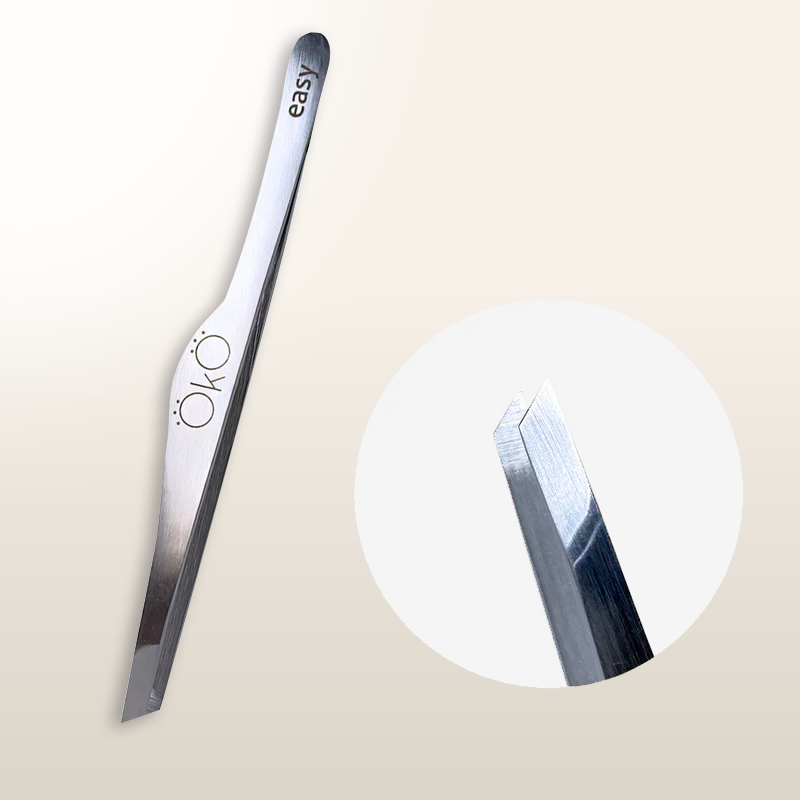 OKO LASH&BROW EYEBROW TWEEZER BEVELED 02 EASY TOUCH SOFT PRESSURE HAND SHARPENED