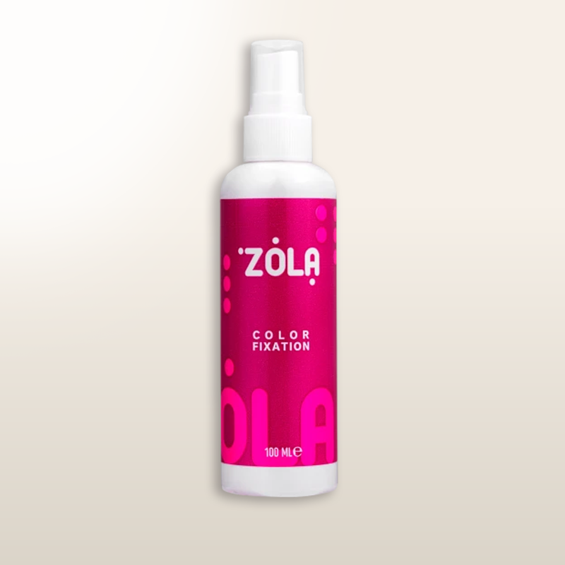 Tónico fijador de color ZOLA en botella rosada con atomizador blanco, 100 ml